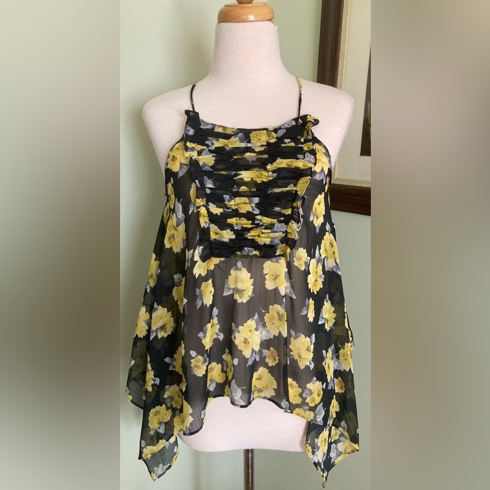 New ZARA Top Asymmetrical semi sheer XS 0 2